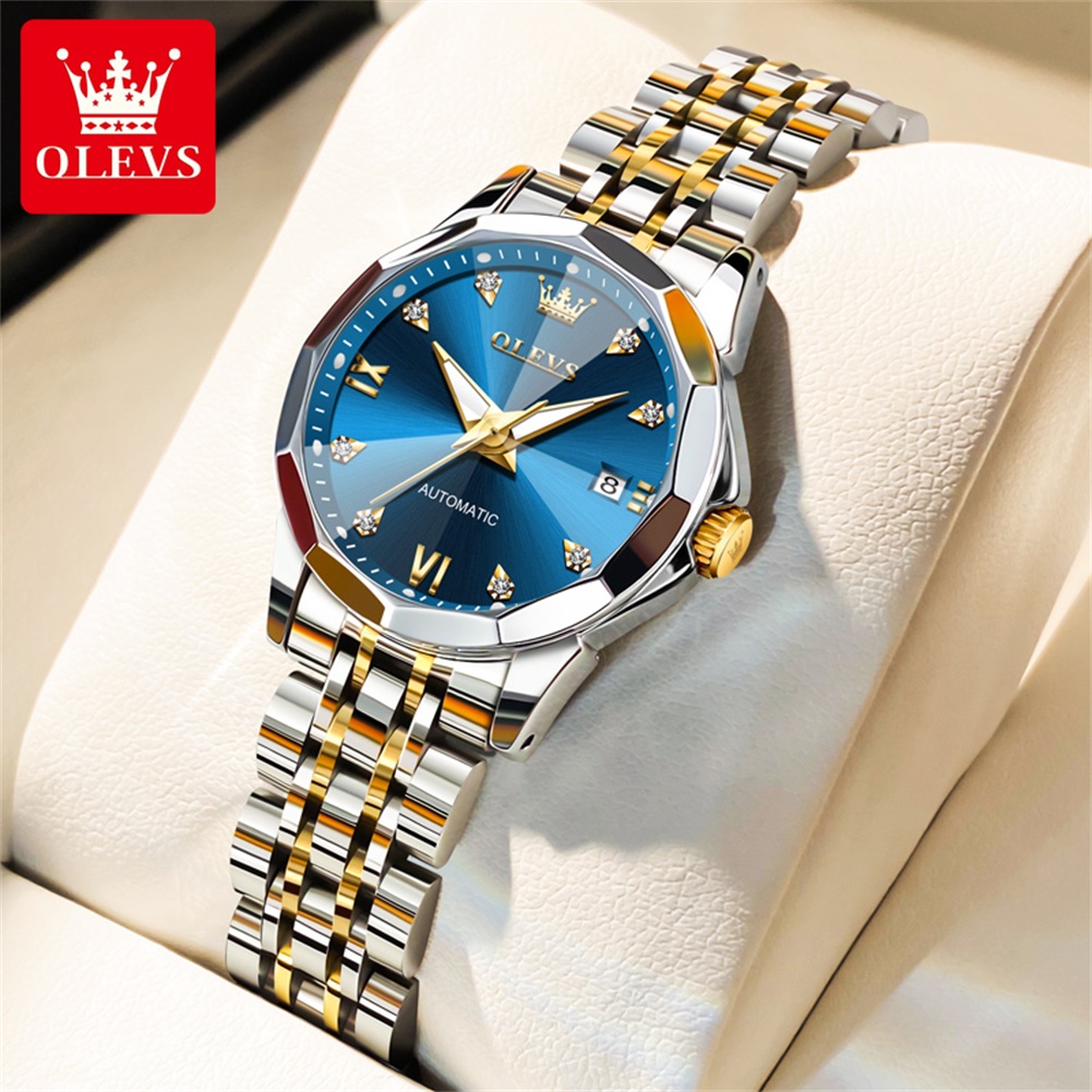 Ladies Fashion Watch - OLEVS 9982 นาฬิกาผู้หญิงประกายเพชรเปล่งประกายระยิบระยับนาฬิกาข้อมือกลไกอัตโนมัติของแท้สำหรับสุภาพสตรีกันน้ำ
