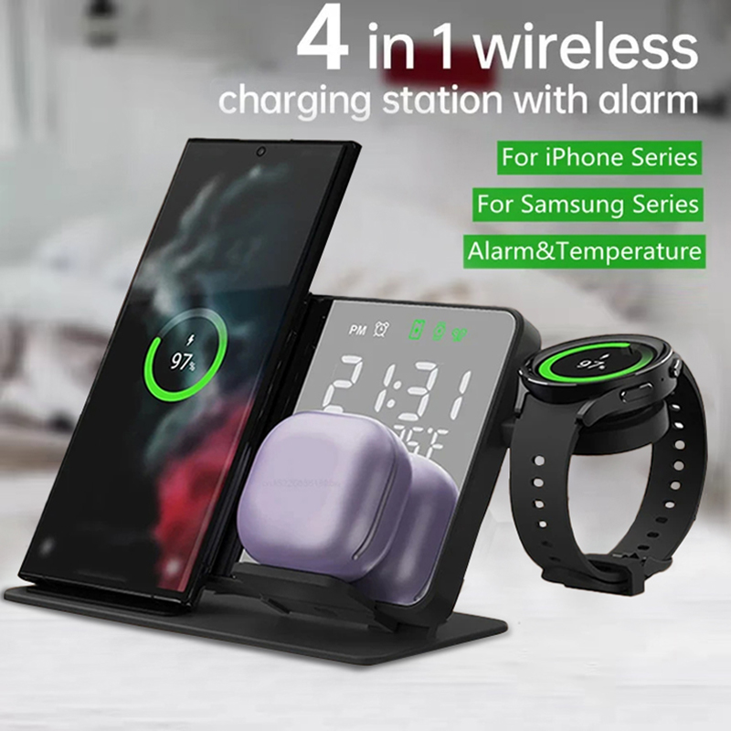 Smartwatch Watches Compatible With Iphone - แท่นชาร์จไร้สายพร้อมนาฬิกาปลุก ชาร์จเร็ว 4 in 1 สำหรับ