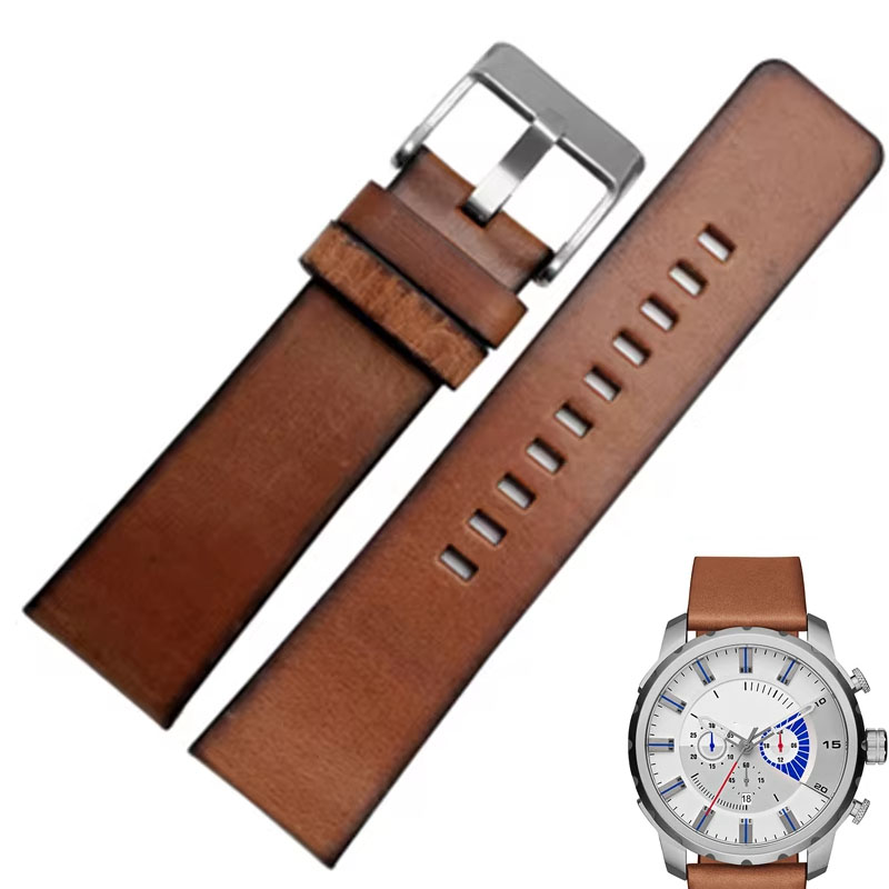 Diesel Watches Smartwatch - สายนาฬิกาหนังย้อนยุคสำหรับ DZ4343ดีเซล DZ4323สายนาฬิกา DZ7406วินเทจหนังอิตาลี22มม. 24มม. 26มม.