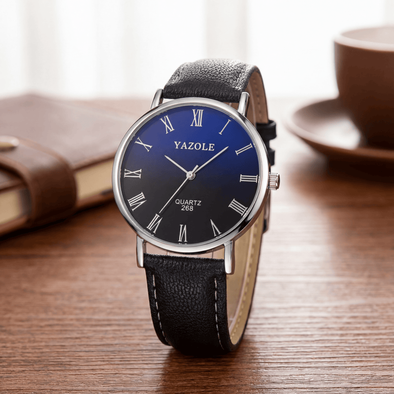Smartwatch Watches Brands For Men - YAZOLE นาฬิกาควอทซ์สไตล์มินิมอลสำหรับผู้ชาย หน้าปัดตัวเลขโรมันบางเฉียบ สายหนัง นาฬิกาข้อมือผู้ชายสไตล์ลำลองสำหรับธุรกิจ นาฬิกาของขวัญ