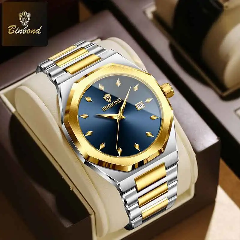 Smartwatch Watches Brands For Men - นาฬิกาควอตซ์ผู้ชาย BINBOND แบรนด์ดัง แฟชั่นธุรกิจ แสดงวันที่ กันน้ำ