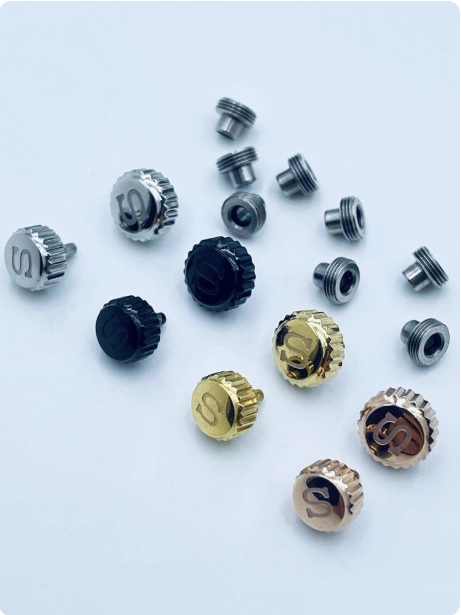 Watch Crown Pusher - เม็ดมะยมนาฬิกาสแตนเลสสำหรับกลไก NH35 - หลายสี มี/ไม่มีโลโก้ตัวอักษร 'S'