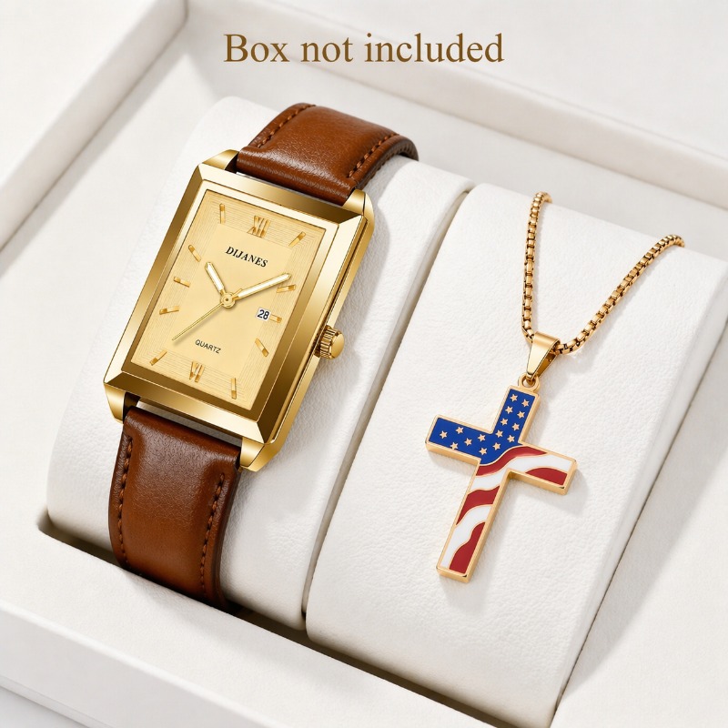 Smartwatch Watches Brands For Men - นาฬิกาข้อมือแฟชั่นผู้ชายพร้อมสร้อยคอ ชุดของขวัญแบรนด์ดังสุดหรู นาฬิกาควอตซ์ทรงเหลี่ยม พร้อมปฏิทิน นาฬิกาธุรกิจระดับไฮเอนด์สำหรับผู้ชาย