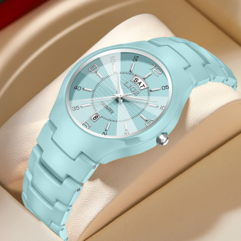 Ladies Fashion Watch - LIGE หรูหราสง่างามควอตซ์นาฬิกาผู้หญิงแฟชั่นเซรามิคนาฬิกาผู้หญิงหน้าปัดเล็กแสดงวันที่สัปดาห์นาฬิกาข้อมือผู้หญิงเรโลจ มูเยร์