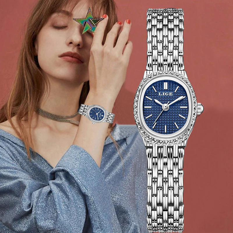 Ladies Fashion Watch - นาฬิกาข้อมือควอตซ์แฟชั่นหรูหราสำหรับผู้หญิง ดีไซน์เรียบหรู คลาสสิก หน้าปัดเรียบง่าย กันน้ำ สายสแตนเลส