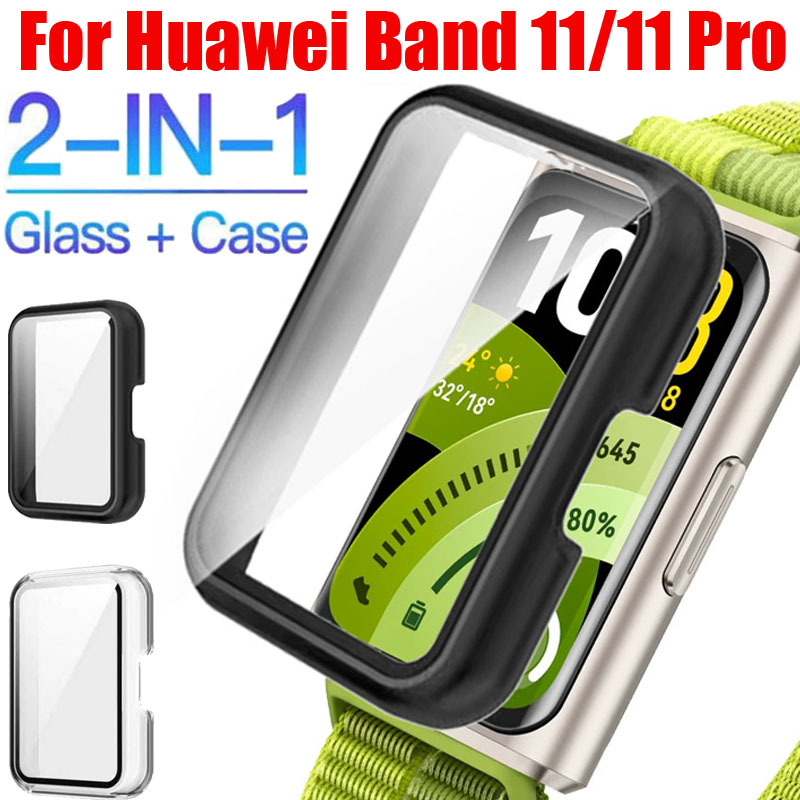 Smartwatch Watch Huawei - กระจกนิรภัย + เคสสำหรับหัวเว่ยแบนด์ 11/11 โปรสมาร์ทวอทช์ป้องกันรอยขีดข่วนฟิล์มกันชนป้องกันหน้าจอสำหรับหัวเว่ยแบนด์ 11
