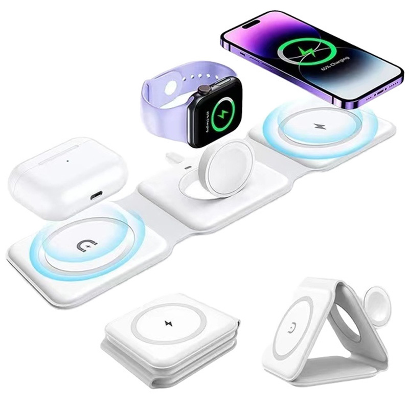 Smartwatch Watches Compatible With Iphone - ที่ชาร์จไร้สายแบบพับได้แม่เหล็ก 3-in-1, ชาร์จเร็ว 15W, USB Type-C,