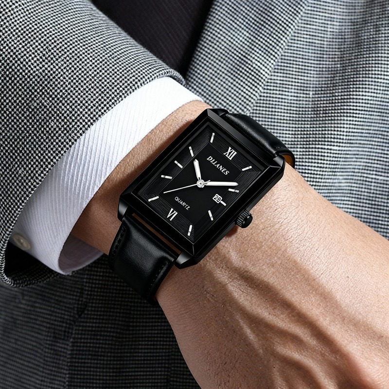 Smartwatch Watches Brands For Men - นาฬิกาข้อมือหนังลำลองสำหรับผู้ชาย แฟชั่นนาฬิกาควอตซ์ทรงสี่เหลี่ยมสำหรับผู้ชาย นาฬิกาแบรนด์ดังรุ่นใหม่พร้อมปฏิทิน Reloj De Hombre