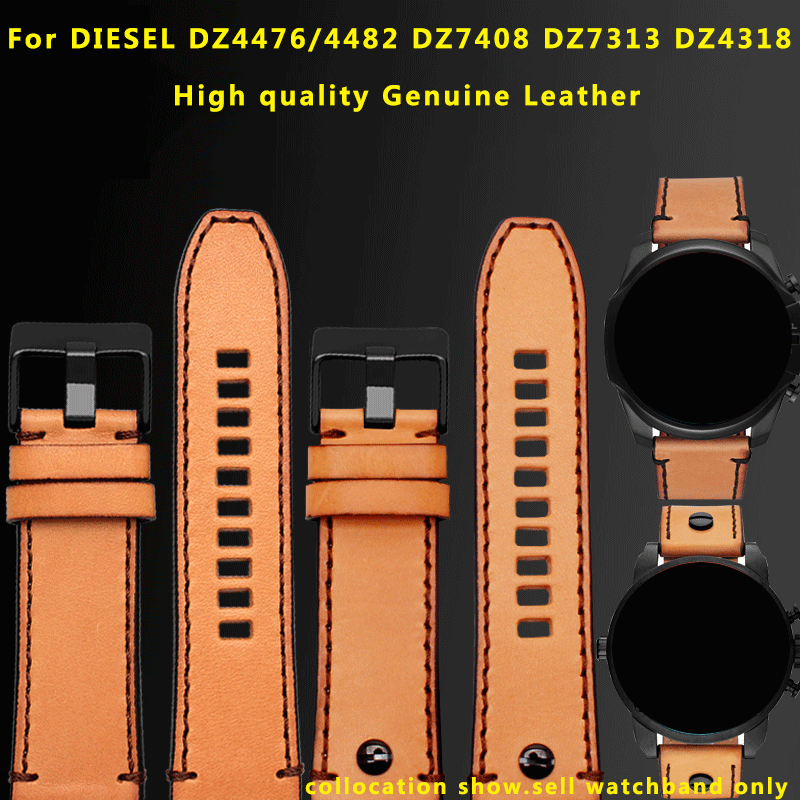 Diesel Watches Smartwatch - สำหรับ DZ4476ดีเซล/4482 DZ7408 DZ7406 DZ4318วินเทจหนังวัว strap24กำไลข้อมือหมุดย้ำสีน้ำตาล26