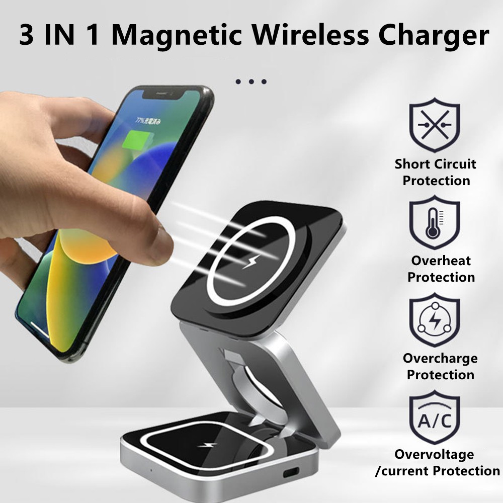 Smartwatch Watches Compatible With Iphone - เครื่องชาร์จไร้สายแม่เหล็กแบบพับเก็บได้ยืน Magnet สถานีชาร์จอย่างรวดเร็วสำหรับ Samsung S25 S24