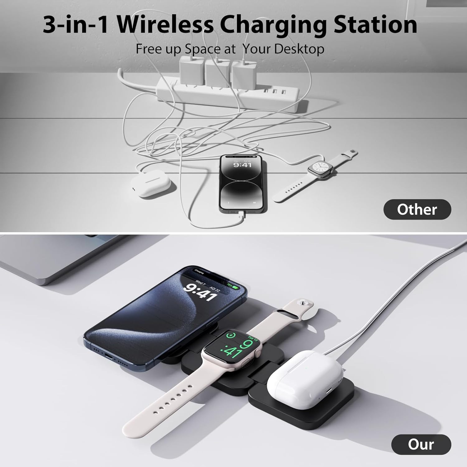 พับ 3 in 1 Fast Wireless Charg - Smartwatch Watches Compatible With Iphone บทวิจารณ์และราคา