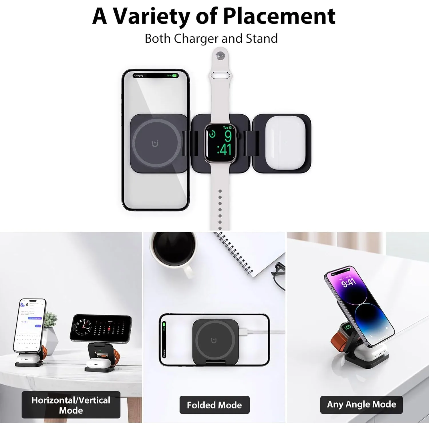 พับ 3 in 1 Fast Wireless Charg - Smartwatch Watches Compatible With Iphone บทวิจารณ์และราคา
