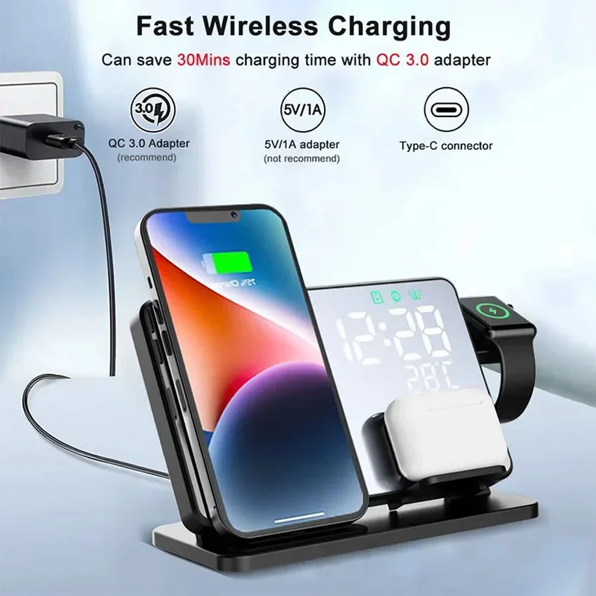 แท่นชาร์จไร้สายพร้อมนาฬิกาปลุก - Smartwatch Watches Compatible With Iphone บทวิจารณ์และราคา