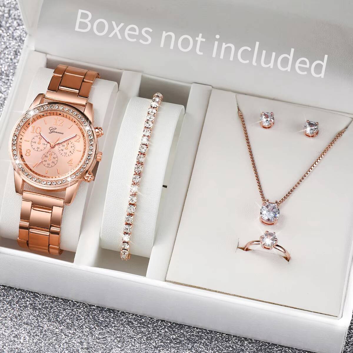 6 ชิ้น/เซ็ตแฟชั่นไรน์สโตนนาฬิก - Ladies Fashion Watch บทวิจารณ์และราคา