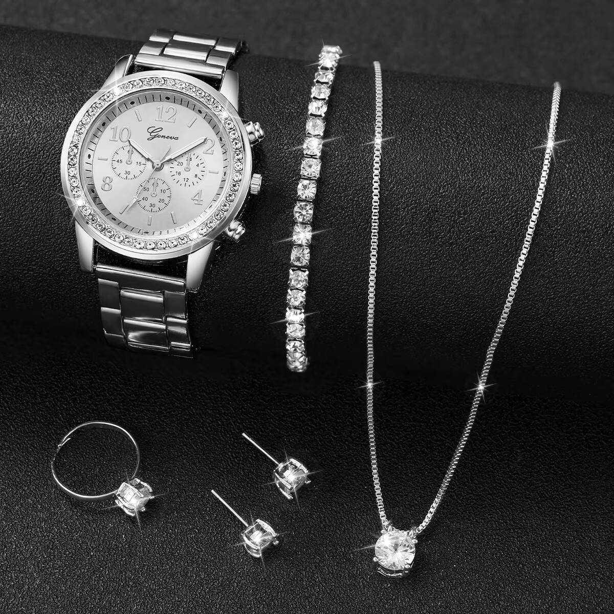 6 ชิ้น/เซ็ตแฟชั่นไรน์สโตนนาฬิก - Ladies Fashion Watch บทวิจารณ์และราคา