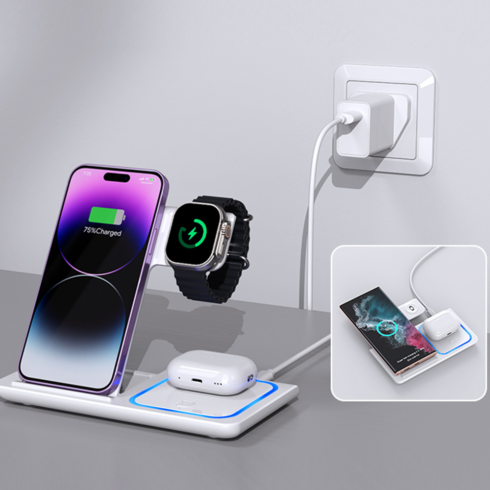 แท่นชาร์จไร้สาย LED 3 in 1 สำห - Smartwatch Watches Compatible With Iphone บทวิจารณ์และราคา