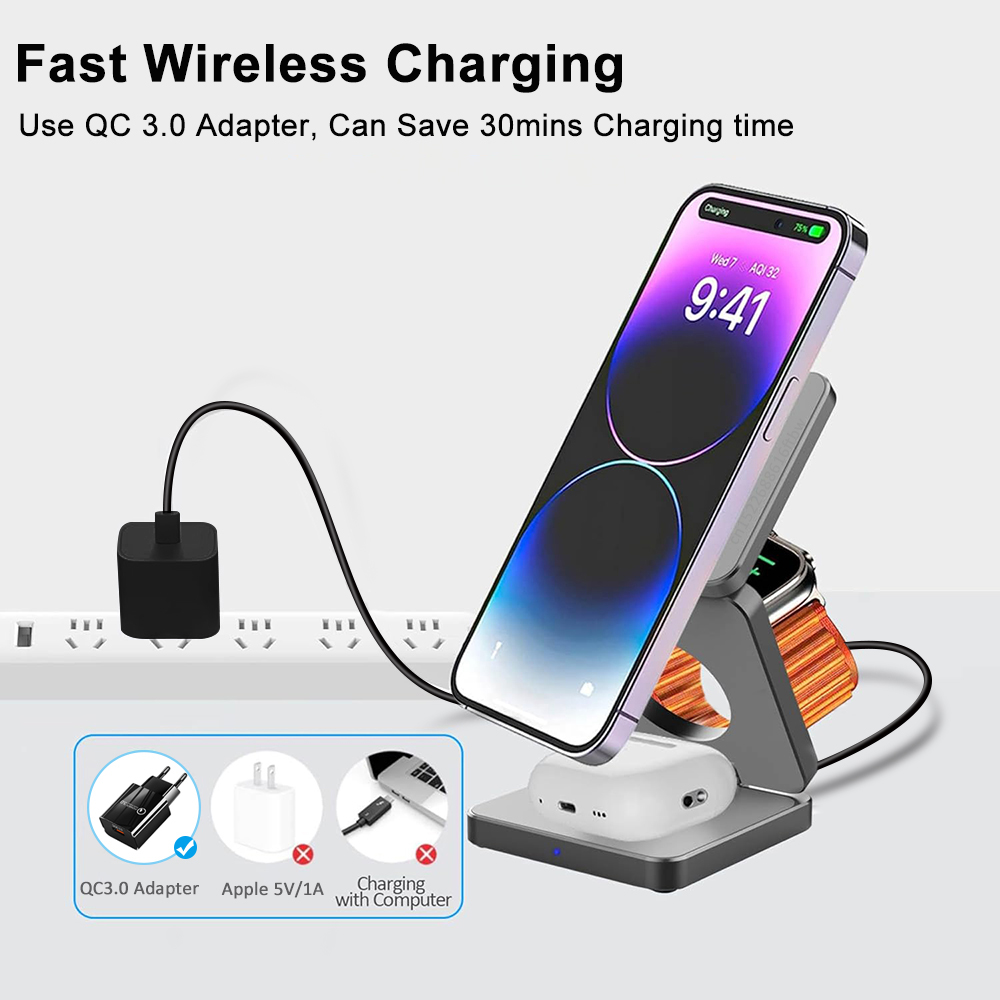 3 ใน 1 แบบพับได้ Magnetic Wire - Smartwatch Watches Compatible With Iphone บทวิจารณ์และราคา